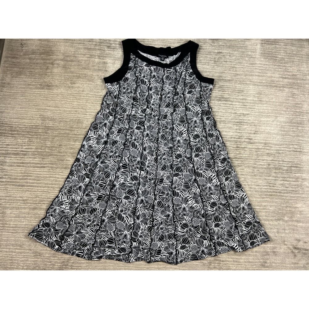 Perceptions Dress Women 20W Black White Floral Abstract ALine Sleeveless Stretch